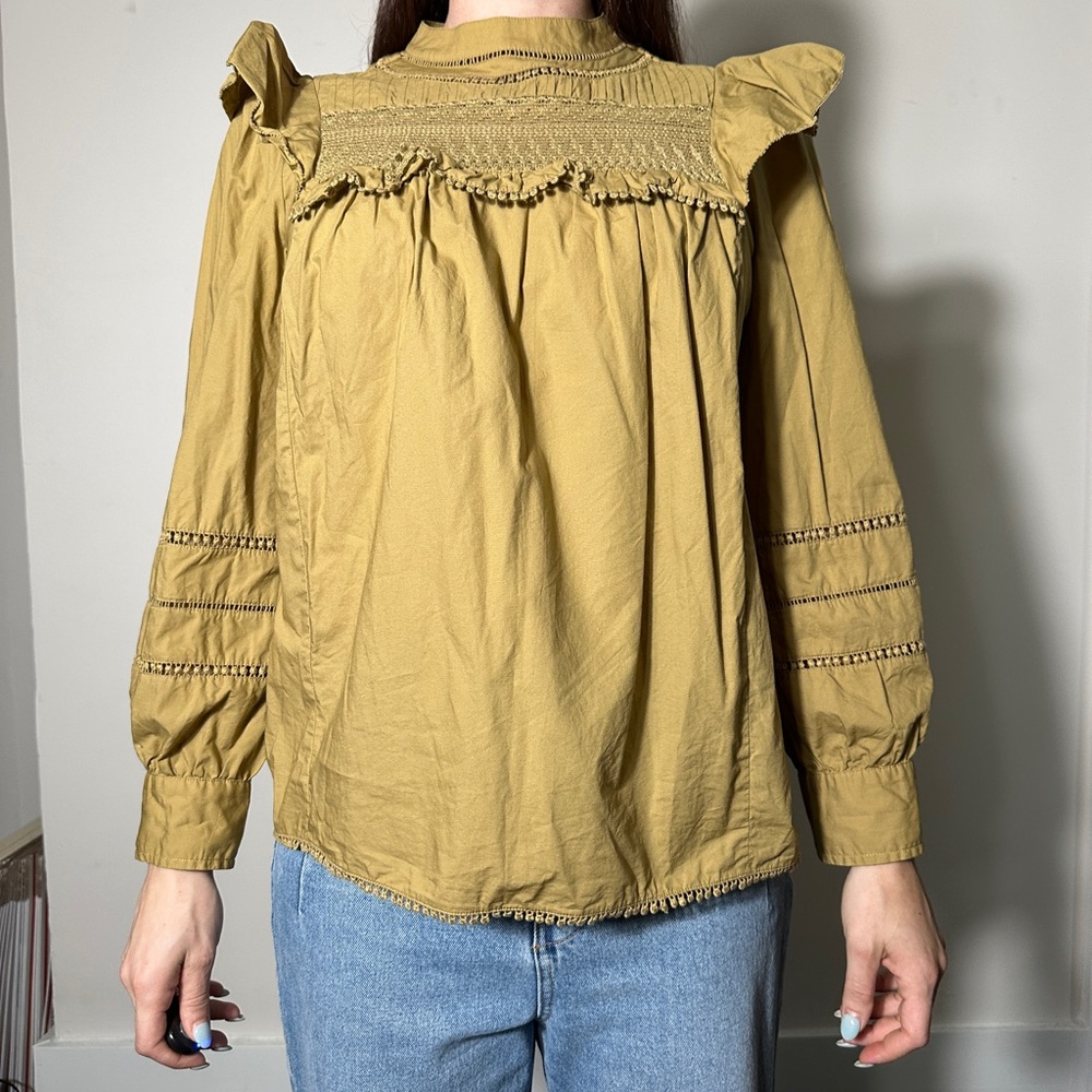 J Crew 100% Cotton Boho Yellow Blouse Size Medium